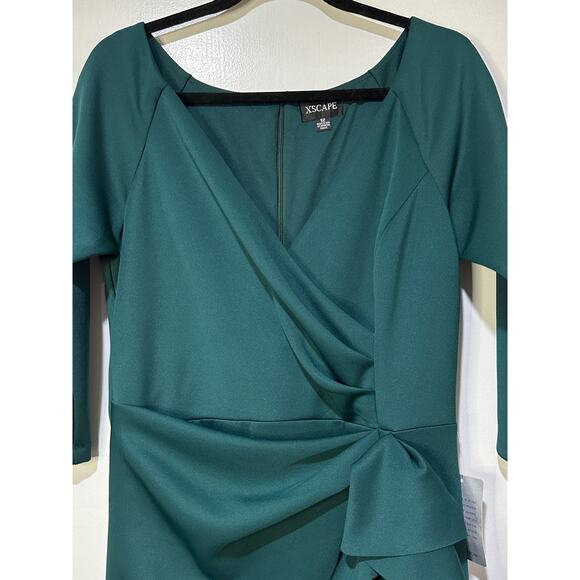 Xscape Evening Lexi Long Sleeve Scuba Ruched Side Dress Hunter Green Size 12 NWT - Picture 2 of 16